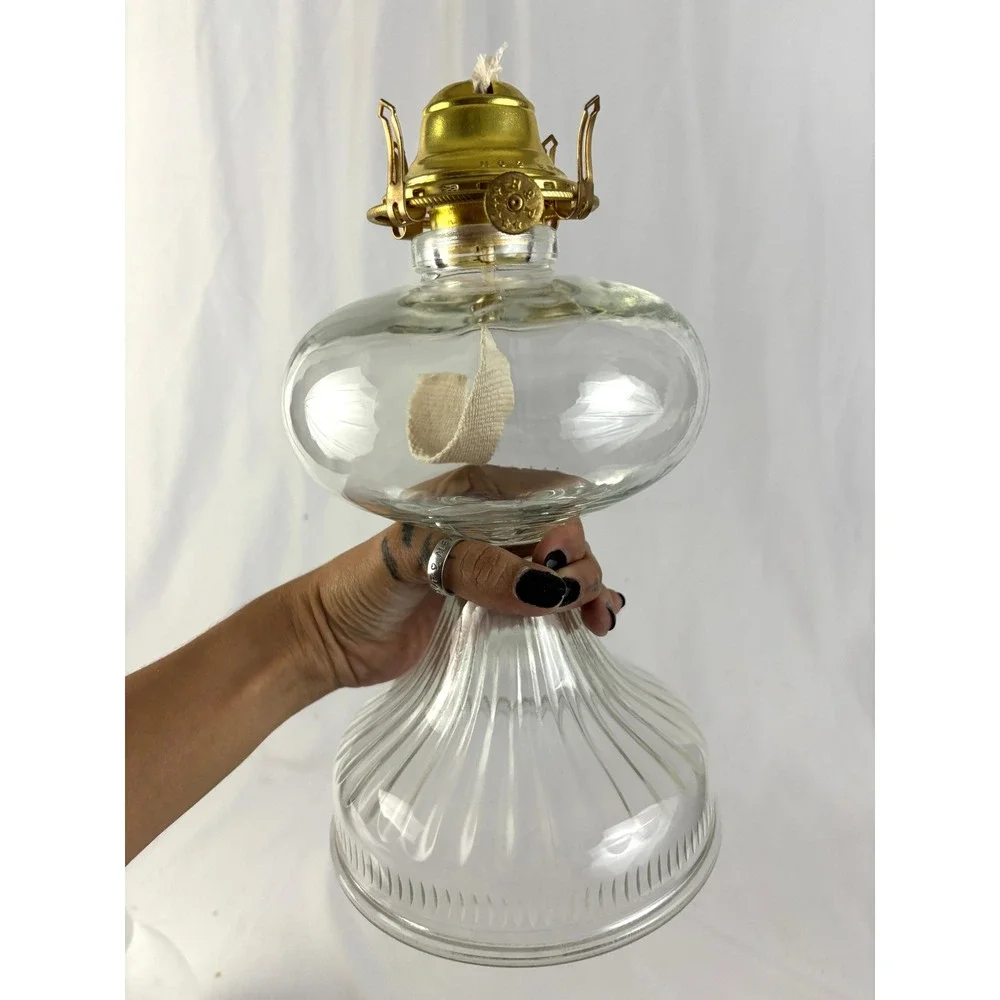 Vintage‎ Clear Glass Hurricane Oil Lamp Frosted Chimney Kerosene Lantern
